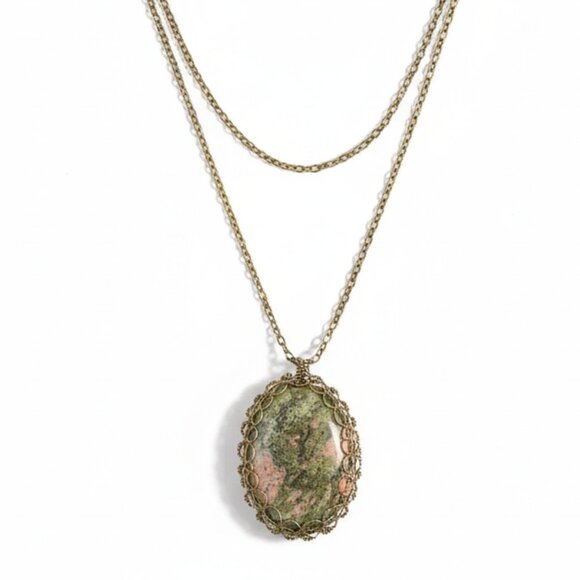 Gold Layered Necklace with Oval Pendant - Picture 1 of 4